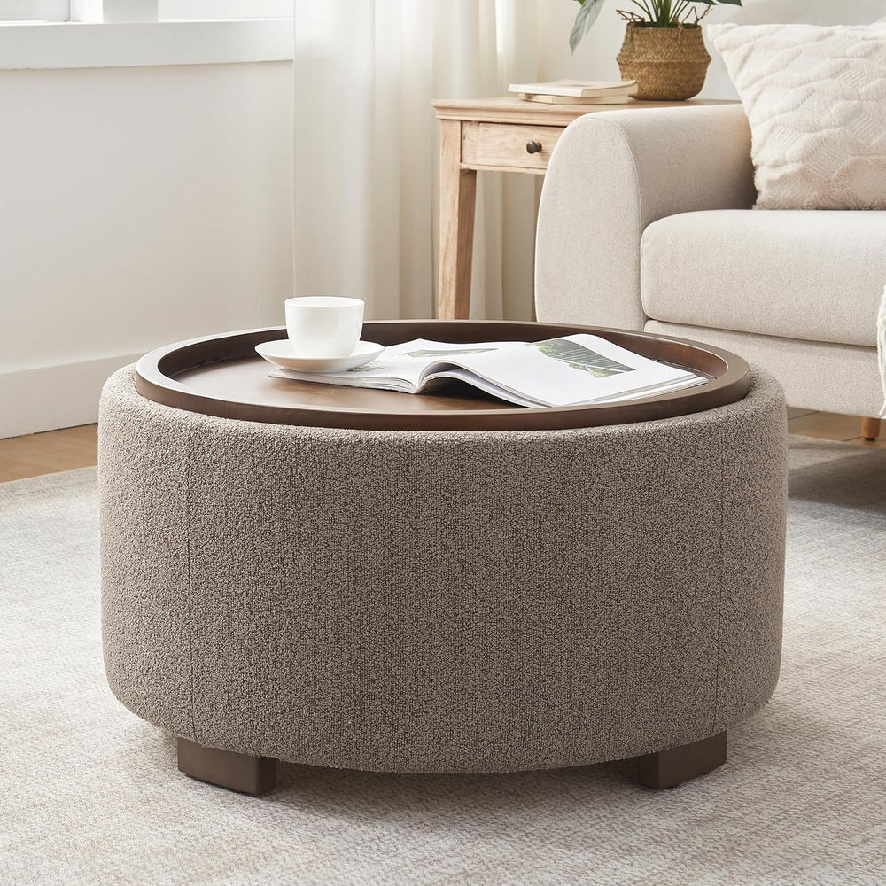 Zihanhome 30 Inch Round Storage Ottoman, Ottoman Coffee Table with Lift Off L...