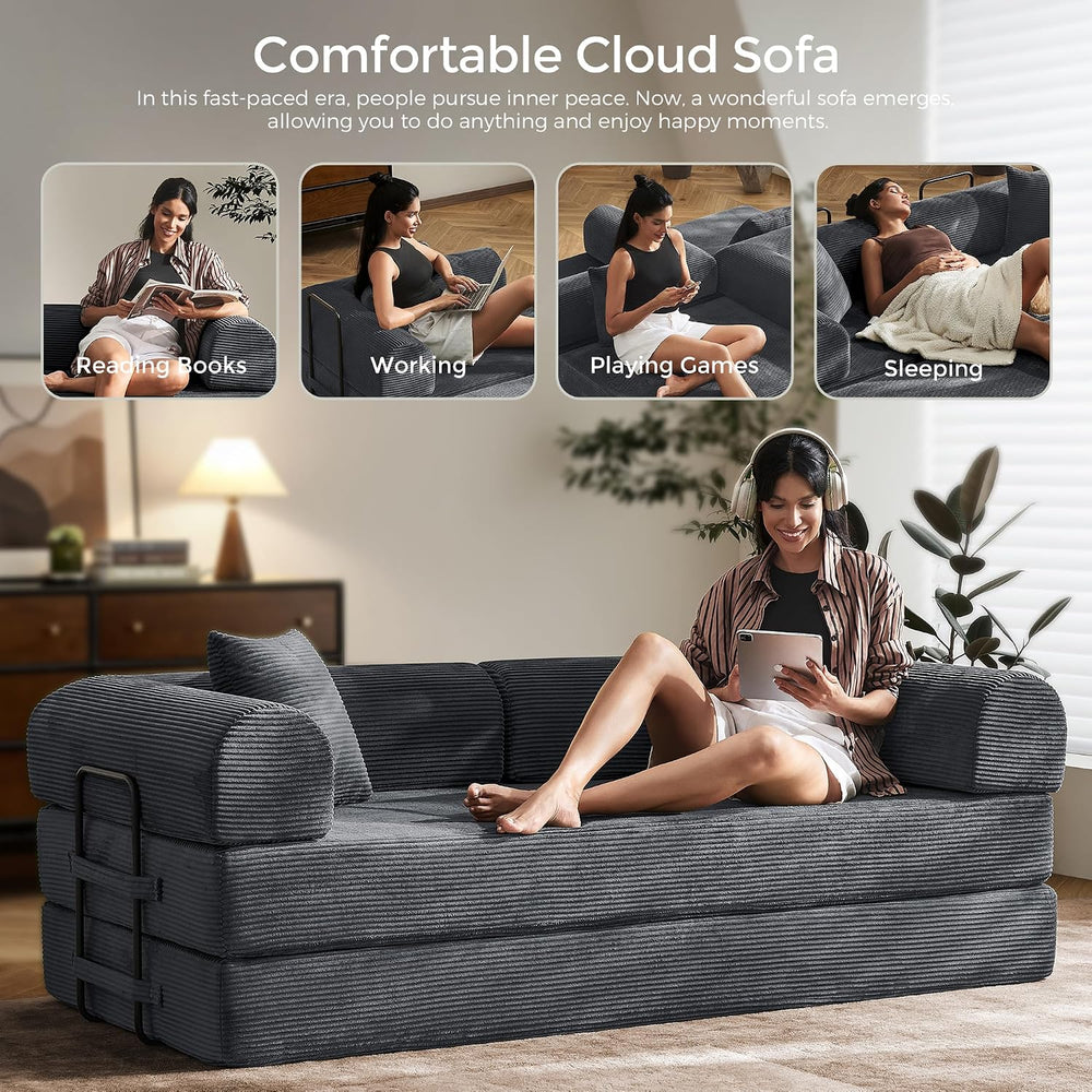 79" Convertible Futon Sofa Bed, Couch for Living Room | Dark Gray | Fold...