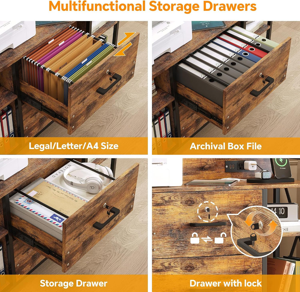 Office File Cabinet, 2 Drawer File Cabinets with Lock, Filing Cabinet with Po...