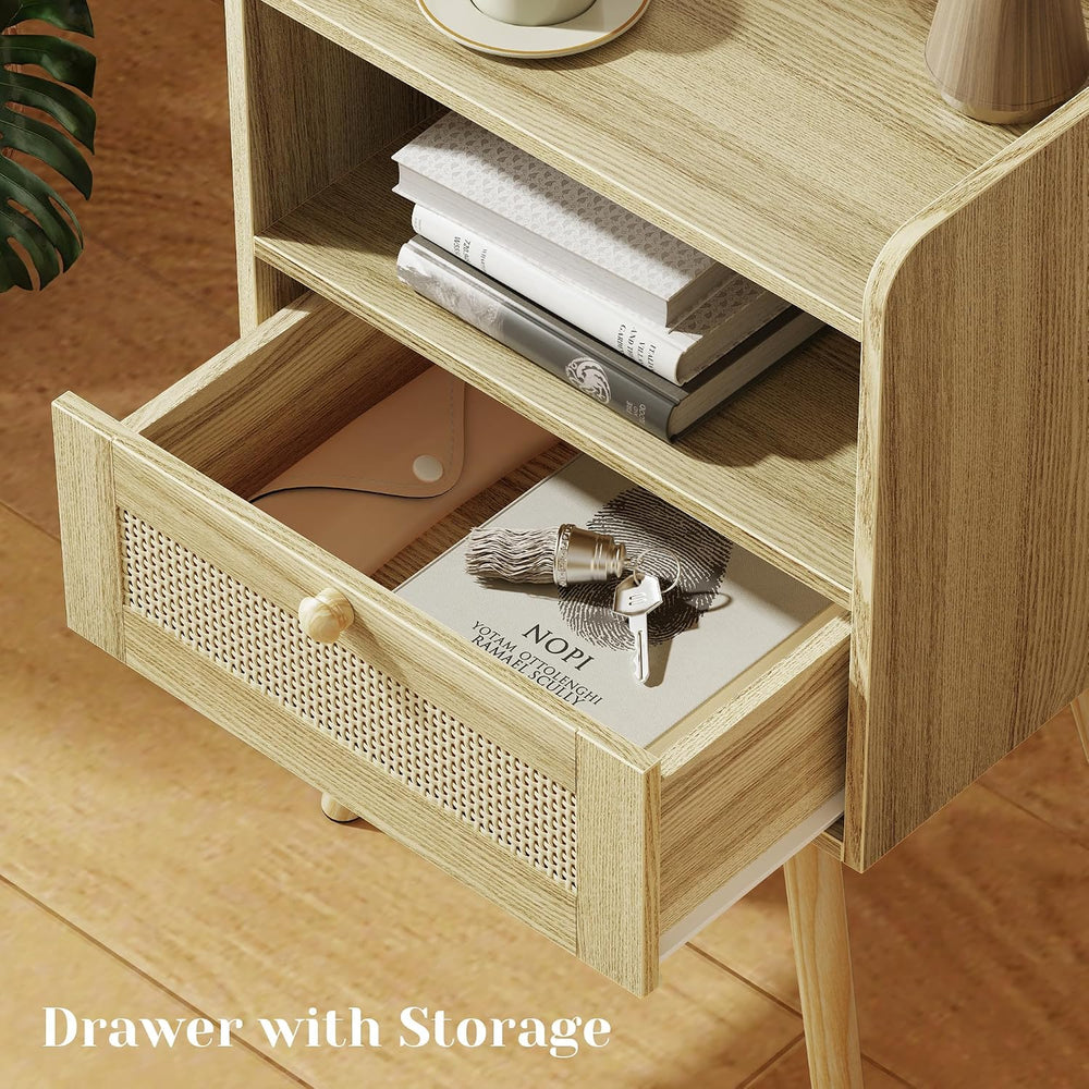 SUPERJARE Nightstands Set of 2, Night Stands with Charging Station & PE R...