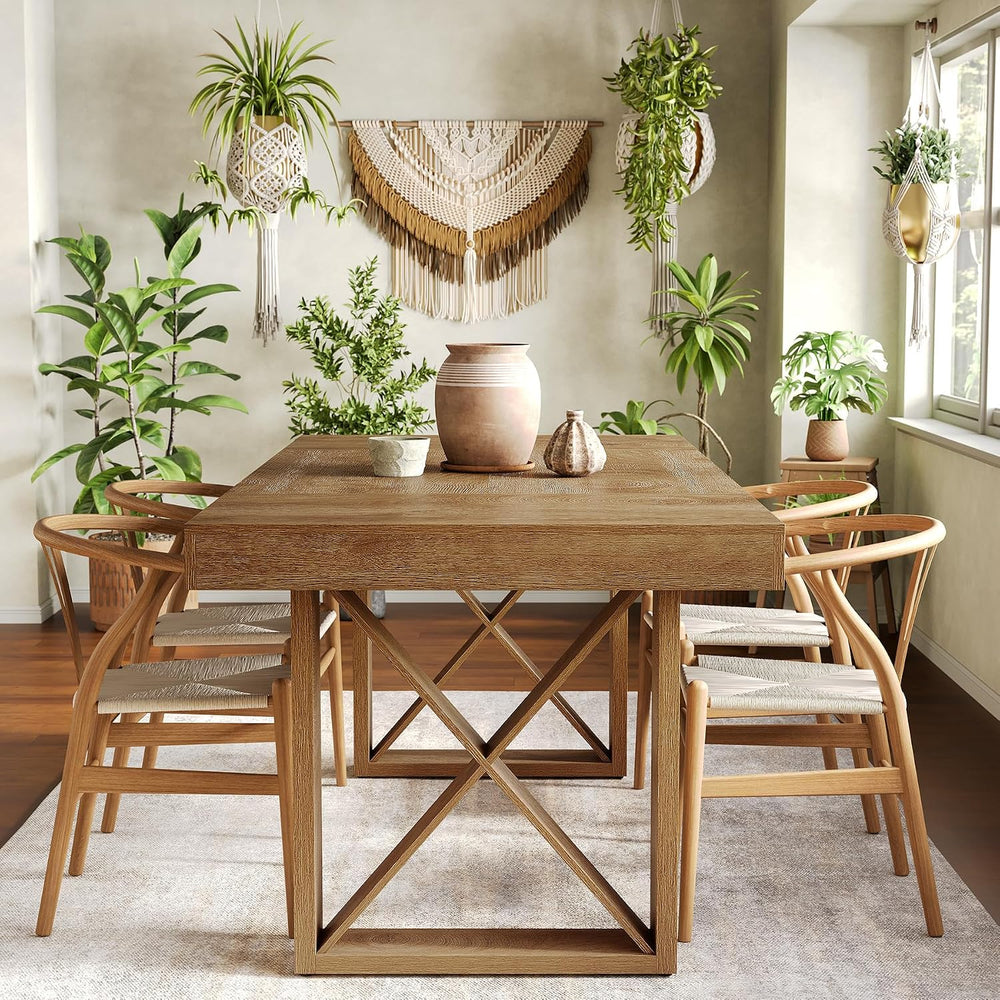 LITTLE TREE 63-Inch Dining Table for 4 People, Farmhouse Thick Appearance Des...
