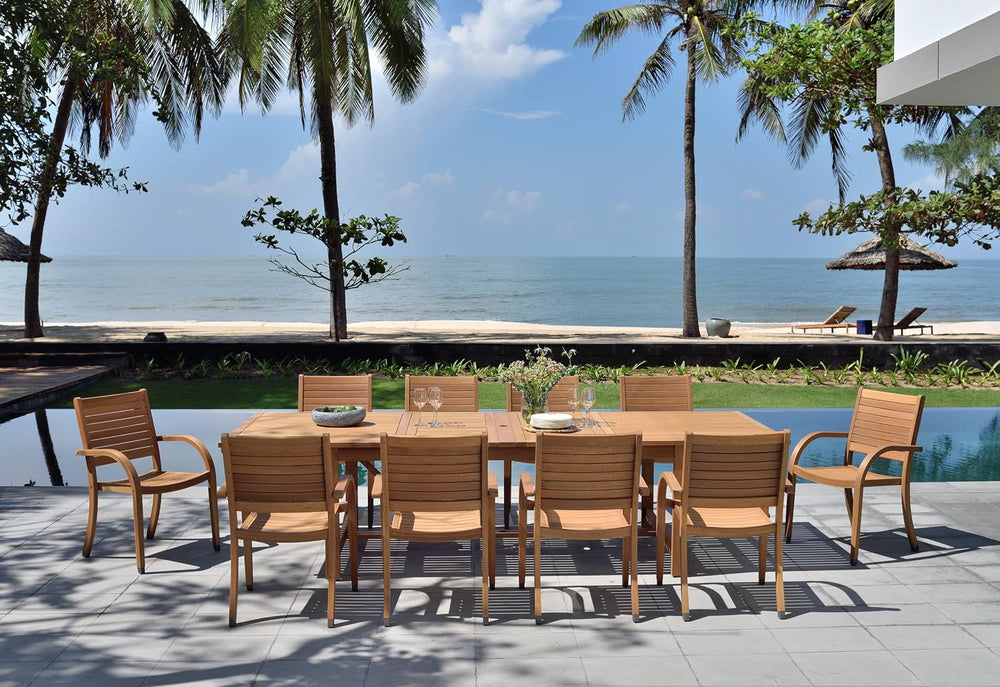 Amazonia Berlin 11-Piece Teak Finish Rectangular Extendable Patio Dining Set ...