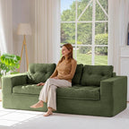 MAXYOYO 79" Loveseat Sofa Couch for Small Spaces, Upholstered Boneless Cloud Couch for Apartment Bedroom, 2-Seater Love Seat Floor Modern Sofa with Pillows, No Assembly Required, Dark Green