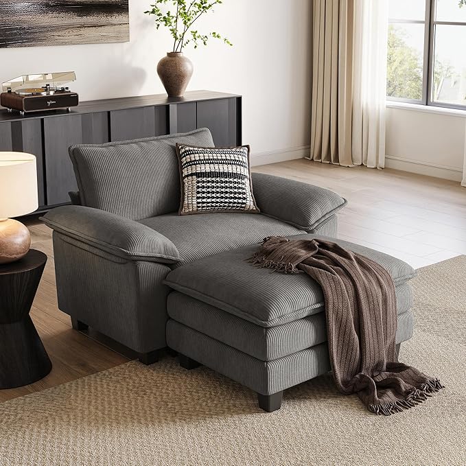 LINSY HOME Cloud Sofa Accent Chair with Ottoman Chaise Lounge Chair Indoor, C...