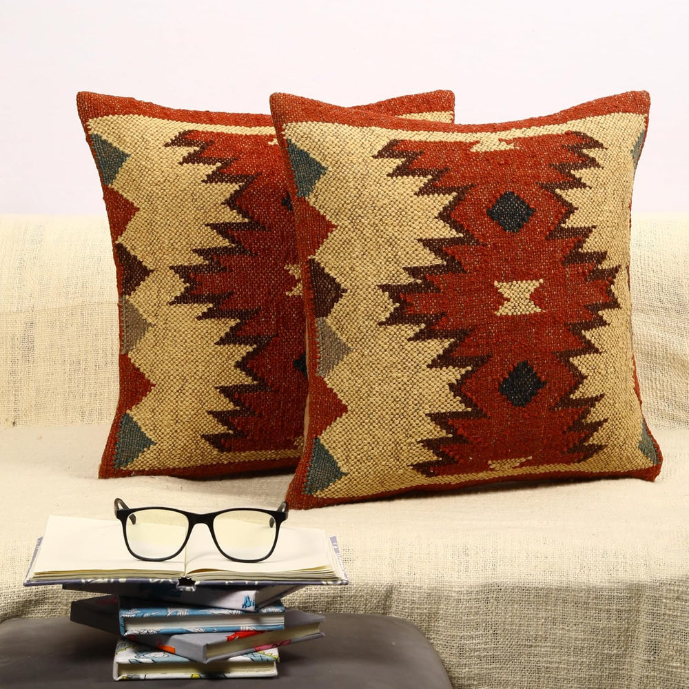 Trade Star Set of 2 Jute Wool Kilim Pillow Cover of 18x18 Inches