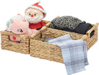 VATIMA Hyacinth Small Wicker Basket 11.6x8.1x4.9" - Bathroom Organizer, Wooden Handle, Decorative Storage