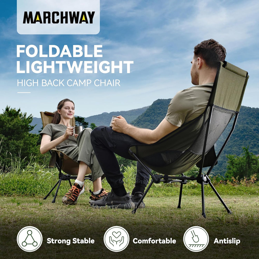 MARCHWAY Lightweight Folding High Back Camping Chair with Head Support, Stabl...