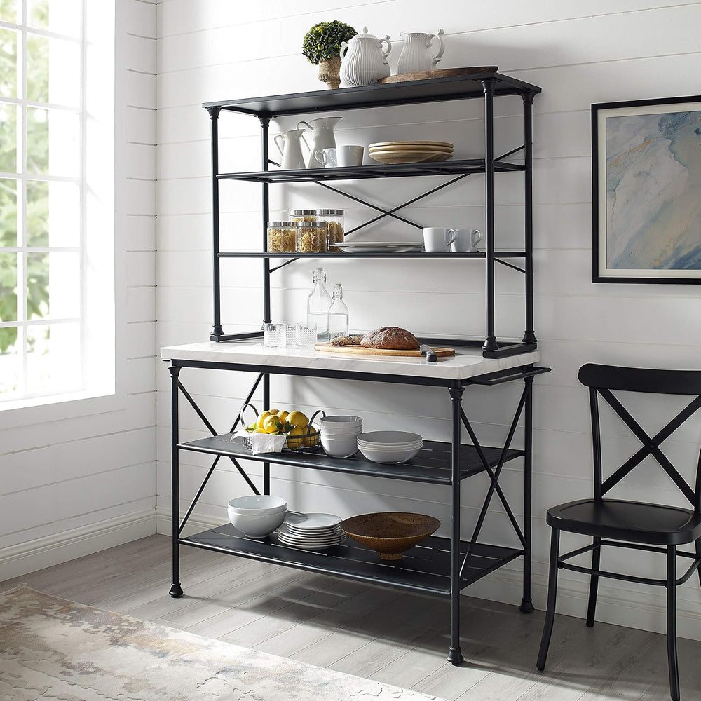 Crosley Furniture Madeleine Kitchen Island and Hutch with Shelves for Storage...
