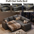 85 Inch Modular Sectional Sofa with Pull Out Couch Bed, L Shaped 5 Seat Sectional Couch with Storage, Corduroy Sectional Couches for Living Room, Cloud Modular Couch, Removable Sofa Cover, Dark Grey
