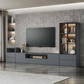 122" Grey Modern Entertainment Center for 65/75/85 inch TV, Included 78inch TV Stand, Lighted Glass China Cabinet and Nightstand, 3-Piece Media Console Table for Living Room (ABC-122 Cabinets Set)