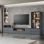 122" Grey Modern Entertainment Center for 65/75/85 inch TV, Included 78inch TV Stand, Lighted Glass China Cabinet and Nightstand, 3-Piece Media Console Table for Living Room (ABC-122 Cabinets Set)