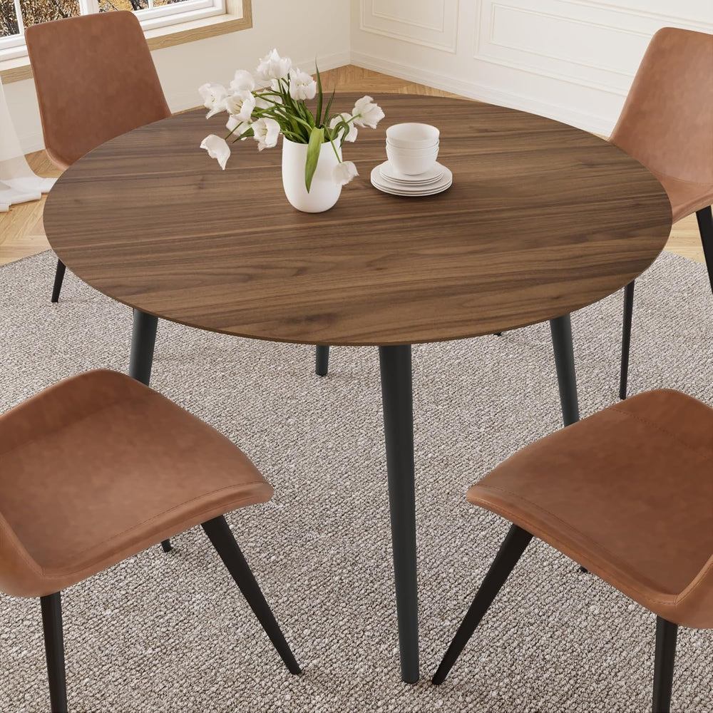HIPIHOM 43.3 Inch Walnut Round Dining Table for 4, Space-Saving Dinette Perfe...
