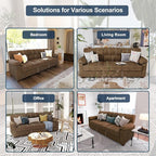 80 Inch Brown Faux Leather Sofa Couch - Wide Armrests with 2 Pillows, Deep Seats, Contrast Stitching, 3 Seater Leather Couches for Living Room, Bedroom, Apartment
