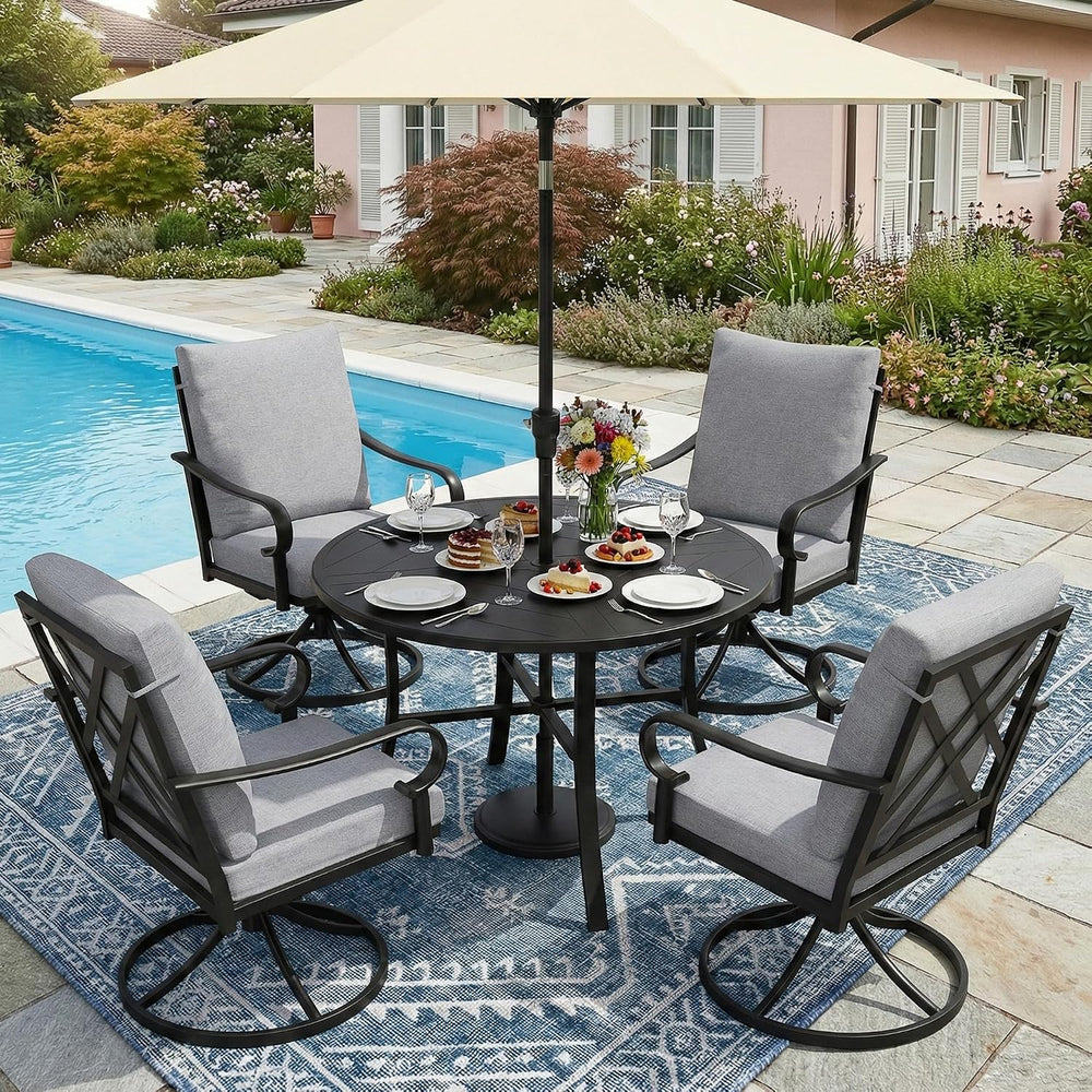 NATURAL EXPRESSIONS 5-Piece Patio Dining Set, Outdoor Swivel Rocking Chairs