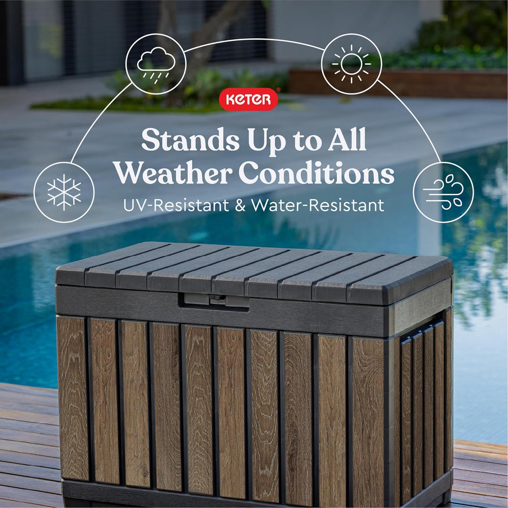 Keter Premium Everwood 50 Gal Outdoor Storage Box and Patio Side Table