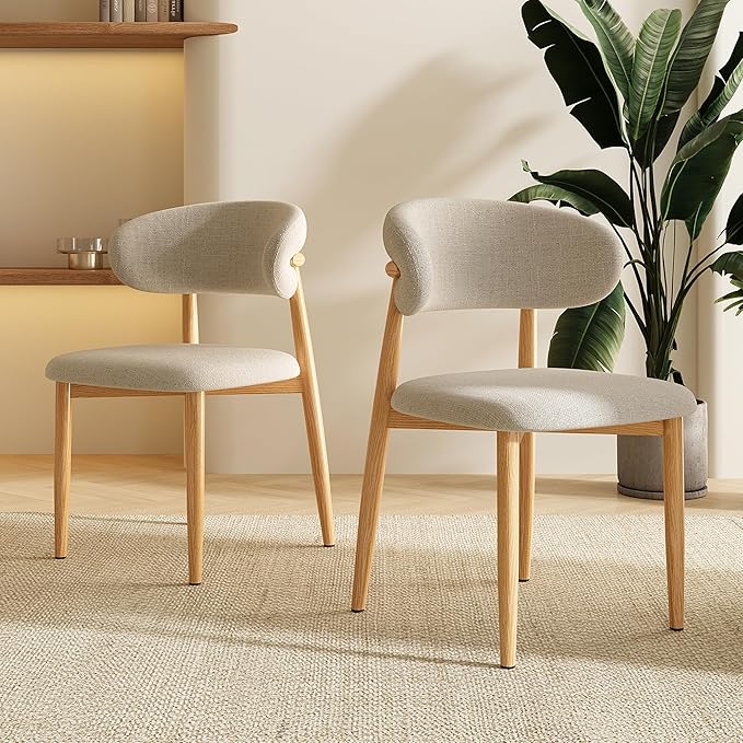Dining Chairs Set of 2 for Kitchen Dining Table Mid Century Modern Farmhouse Upholstered Linen Dining Room Chairs with Metal Legs, Original Beige