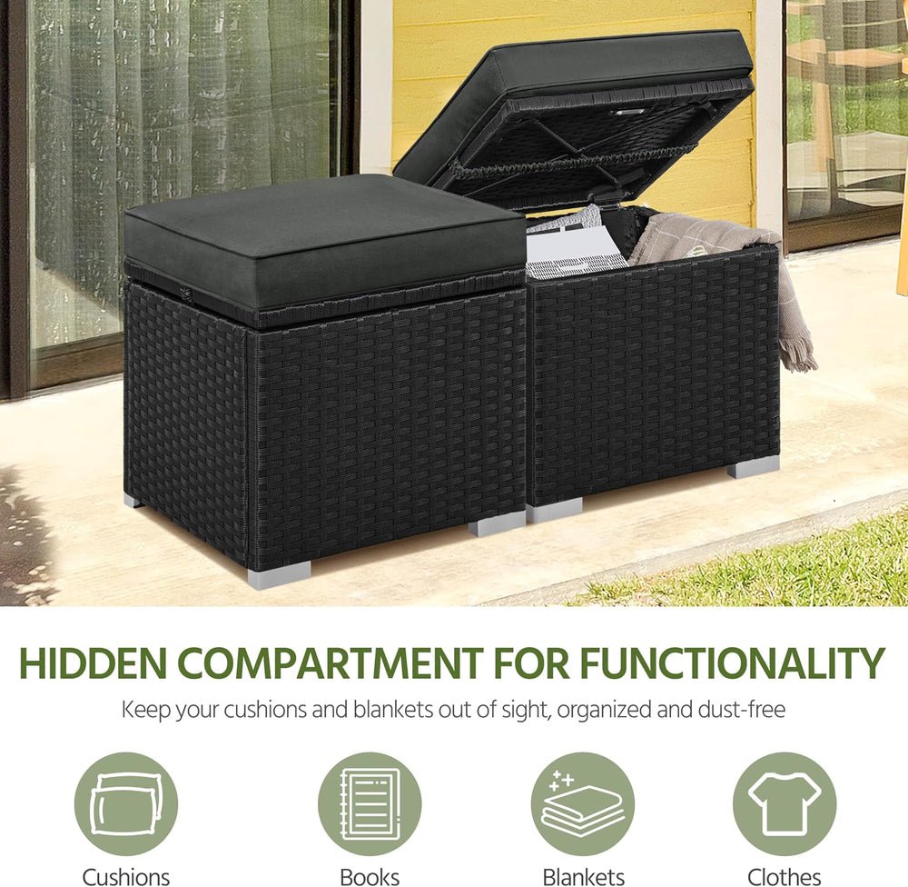 Yaheetech Wicker Ottomans, Set of 2 PE Rattan Side Tables, Black/Gray | Outdo...