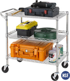 Finnhomy 3 Tier Heavy Duty Commercial Grade Utility Cart, Wire Rolling Cart with Handle Bar, Steel Service Cart with Wheels, Utility Shelf Plant Display Shelf Food Storage Trolley, NSF Listed