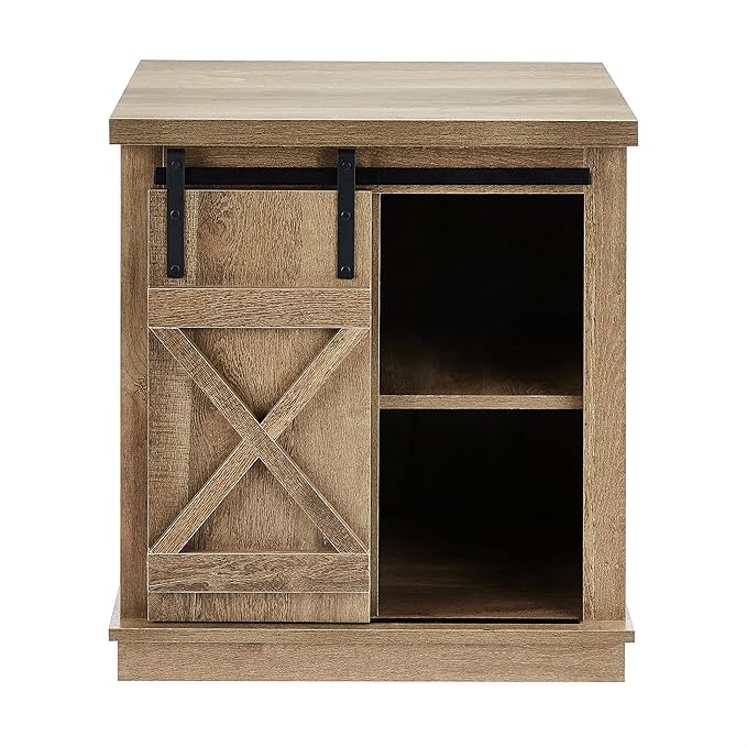ROCKPOINT Sliding End Table with Slide Barn Door,Storage Sofa Table,Dark Oak
