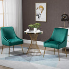 Modern Velvet Dining Chairs Set of 2, Contemporary Upholstered Furniture Collection with Polished Gold Metal Legs, Elegant Accent Chairs for Kitchen Living Room(Green)