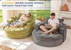 MAXYOYO Oversized Round Chaise Lounge Sofa, Upholstered Lounge Chair with 3 Pillows, Boneless Sofa Couch with Ottoman, Deep Seat Chair for Living Room, Bedroom, No Assembly, Dark Grey