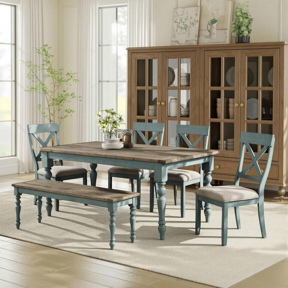 Roundhill Furniture Prato 6-Piece Dining Set, Dining Table with 4 Cross Back ...
