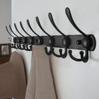 Dseap Coat Rack Wall Mount - 29.5” Long 8-Tri-Hooks Heavy Duty Coat Hanger Rail Wall Hooks for Hanging Coats Hats Clothing Clothes Purse Mudroom Entryway, Black