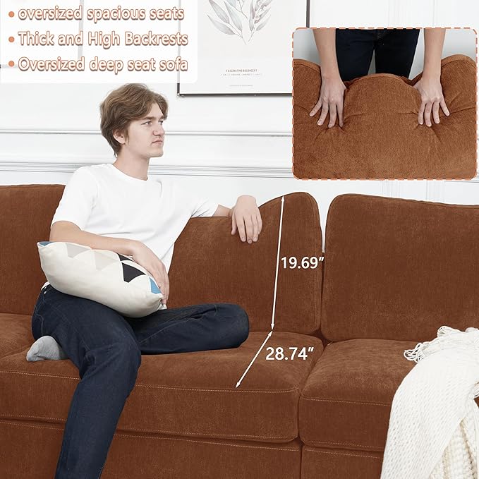 EASE MOOSE Oversized Sectional Modular Sofa,Chenille Large L Shape Sectional Couch Wide Deep Brown Modular Cloud Sofa Couch