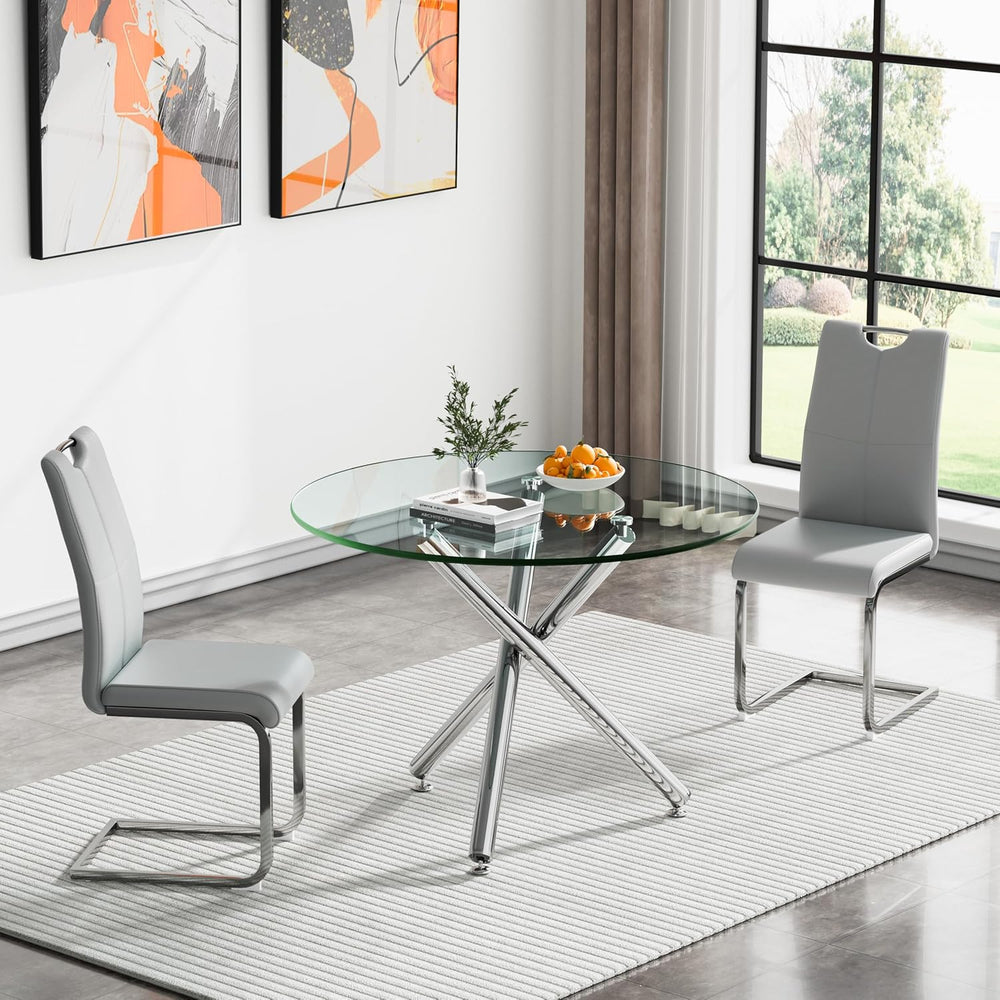 Round Glass Dining Table Set for 4, Modern 5-Piece Round Dining Table & C...