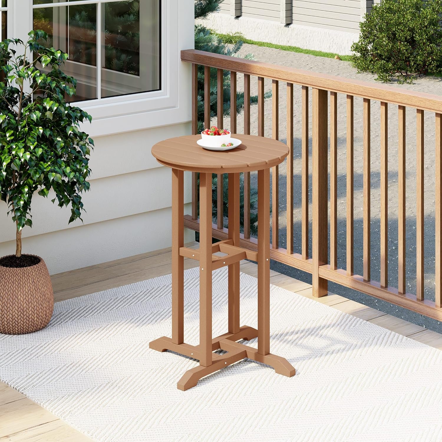 Costaelm Outdoor Bar Table, 37" Counter Height Round Patio Cocktail Bar Table, Patio Bar Table Bistro Dining Table Pub Table for Front Porch Deck, Backyard, Garden, Teak