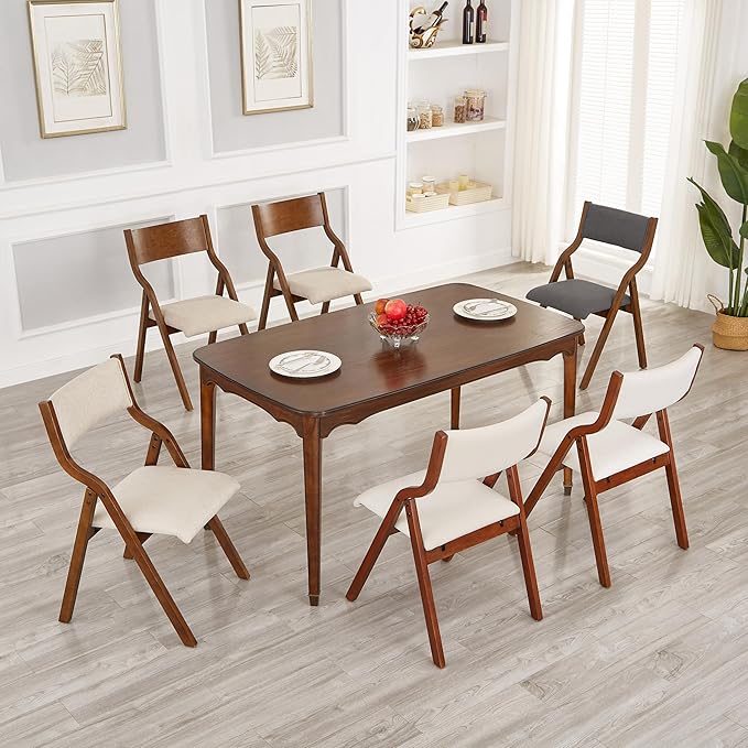 Ball & Cast Upholstered Folding Dining Chairs Set of 2, Foldable Wooden Chair 2-Pack, Portable Office-Chair for Kitchen Outdoor Activity, Easy Carry & Storage, Cherry+Dark Grey