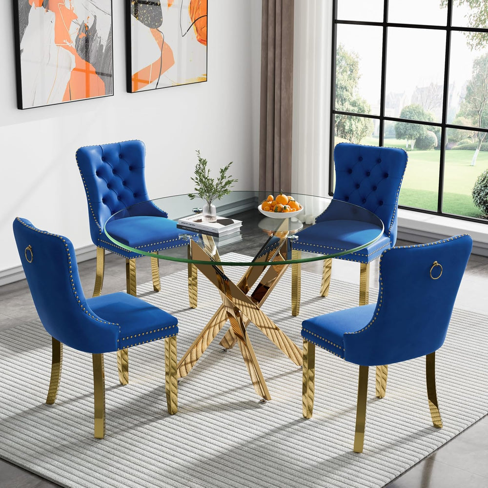 Round Glass Dining Table Set for 4, Small Kitchen Table Set for 4, 47" C...