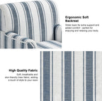 Accent Chair, Mid Century Modern Comfy Armchair for Living Room, Linen Fabric Single Sofa Lounge for Reading Bedroom Apartment Waiting Room with Wood Legs (Dark Blue Stripe, Set of 1)