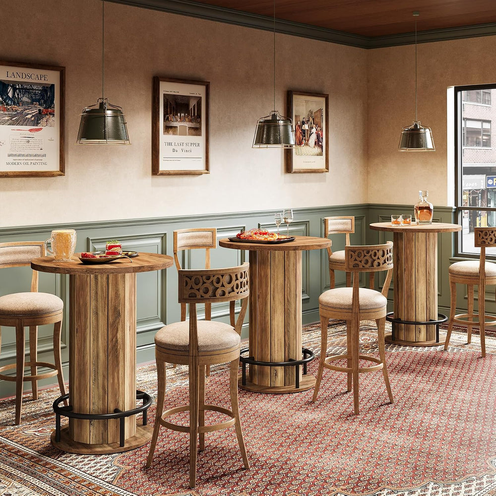 Tribesigns Round Dining Table, Bar Height Commercial Kitchen Table with Wood ...