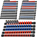 Socket Organizer Drive ABS Tools-Socket Holder, Premium Quality 27 Pieces Socket Holders Kit 1/4-Inch x 144 Clips, 3/8-Inch x 135 Clips, 1/2-Inch x 108 Clips（27PC,Blue&Red&Black)