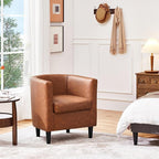 Yaheetech Accent Chair, PU Leather, Modern and Comfortable Armchairs, Upholstered Barrel Sofa Chair for Living Room Bedroom Waiting Room, Brown