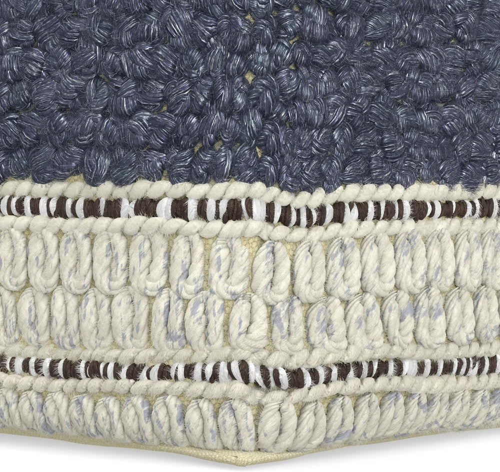 SIMPLIHOME Grady 18" Wide Square Pouf in Blue/Natural Wool and Cotton | ...