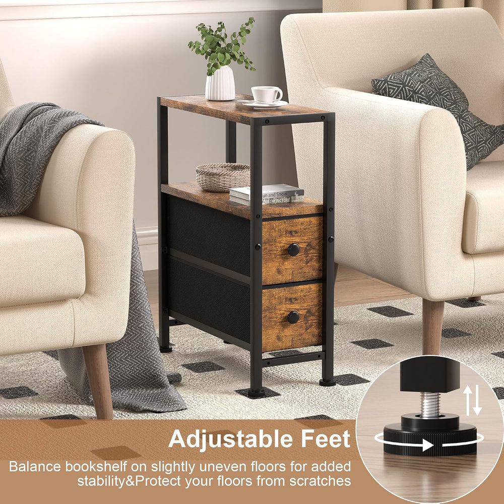 Small Narrow Side Table with Drawers, Skinny End Table for Small Spaces, Slim...