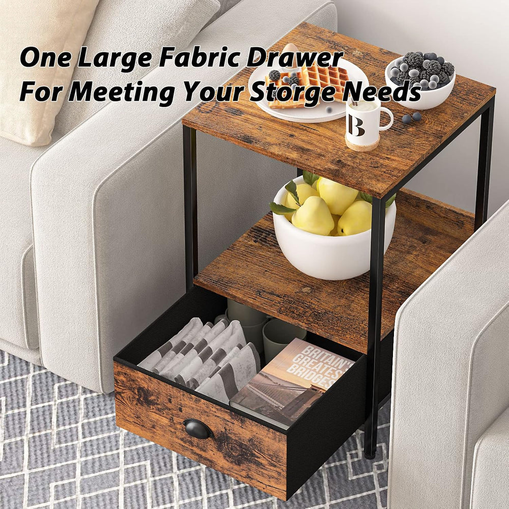 Furologee Rustic Brown Industrial Style Nightstand with Drawer, 15.7" L ...