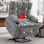 Korser Oversized Dual Motor Power Lift Recliner Chair for Elderly with Massage & Heat, Extra Wide Lift Chair with Adjustable Headrest, Electric Recliner with Storebox, Cupholder, USB, Type C, Grey