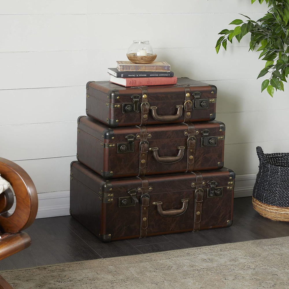 Deco 79 Faux Leather Decorative Trunk Nesting Upholstered Decorative Large Bo...