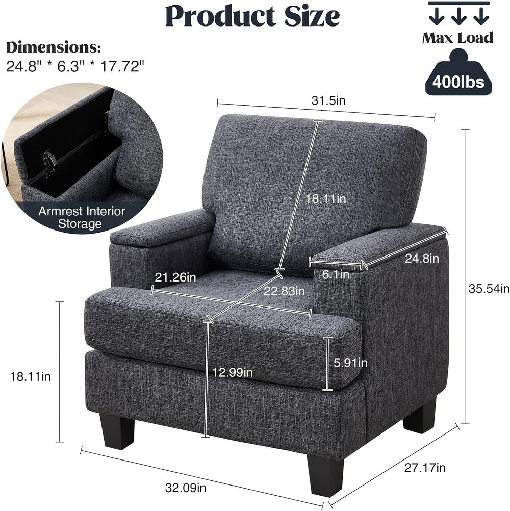 Accent Chairs with Armrest Storage, Modern Fabric Reading Chairs, Upholstered...
