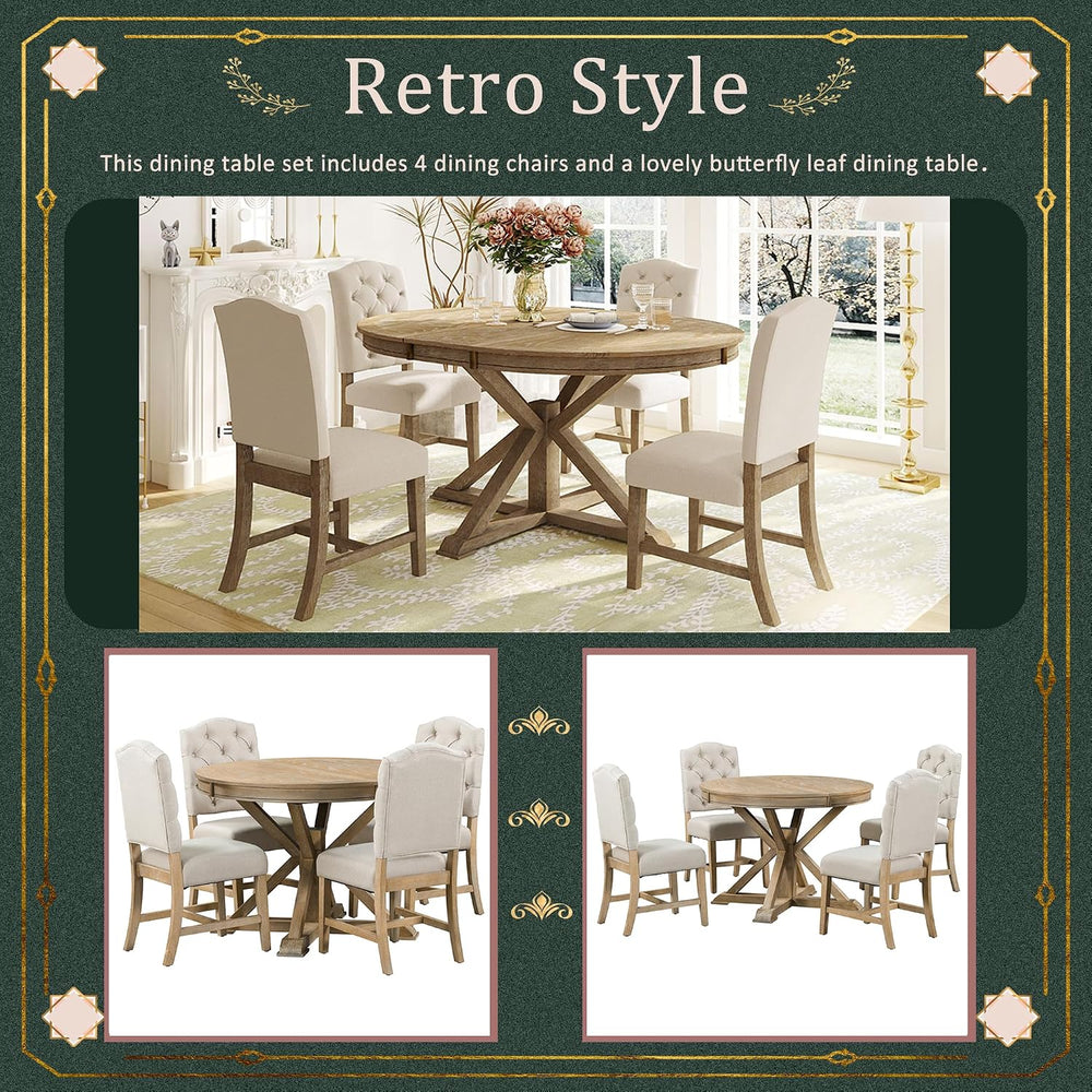 LUMISOL Round Dining Table Set for 4, Farmhouse Kitchen Table Set with Extend...