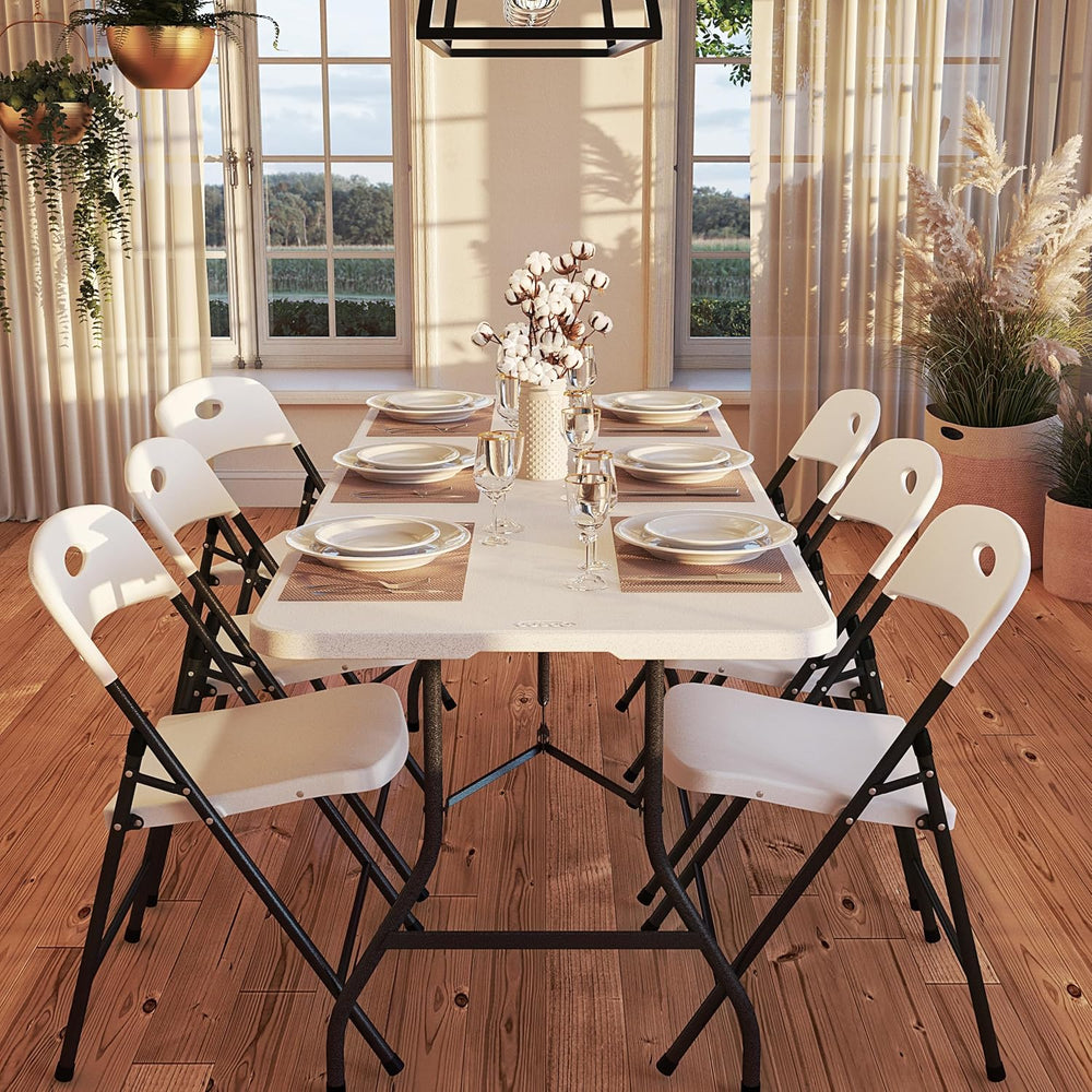 Cosco 6ft Fold-in-Half Blow Molded Folding Table, Indoor/Outdoor, Comfort Han...