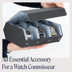 QWATCHBANDS Napa Leather Watch Case for Men - Watch Roll Storage Organizer & Watch Display - Six Slot Luxury Watch Box for Home or Travel - Mens 6 Watch Holder Case (Gray Blue)