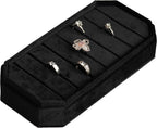 Velvet Ring Organizer Display Tray Jewelry Box Earring Holder Case for Wedding Birthday Christmas Day (Black)