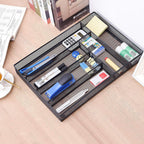 WuGeShop Desk Drawer Organizer with 6 Compartments, Mesh Drawer Organizer Tray for Stationery, Office Supplies Desktop Storage, Black