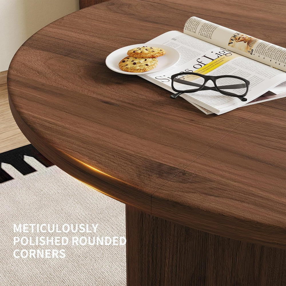 HIPIHOM Modern Round Dining Table Set for 4, 39.4" Walnut Kitchen Table ...