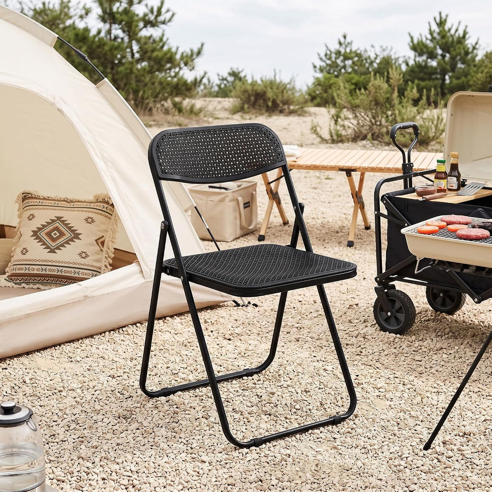 VECELO Plastic Folding Chairs 2 Pack, Metal Frame for Indoor/Outdoor, Black |...