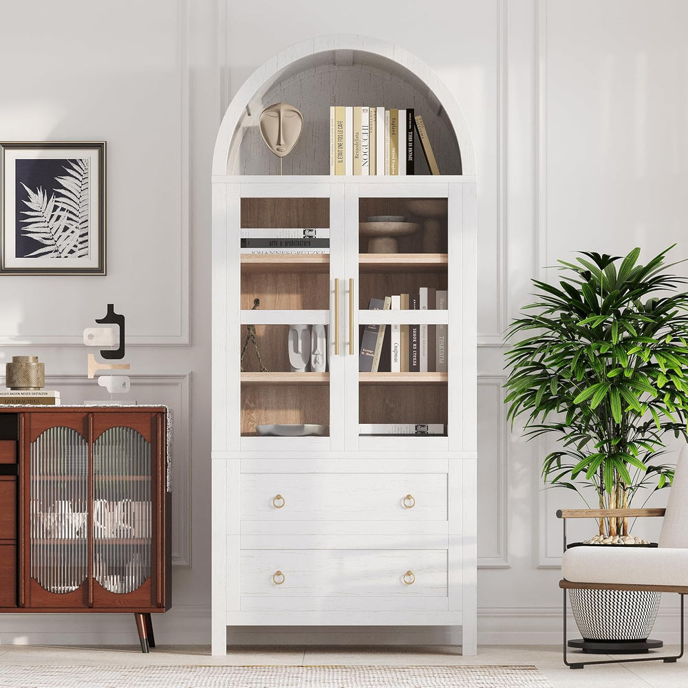 71" Tall Arched Kitchen Pantry Cabinet,Wood Storage Cabinets Food Pantry...